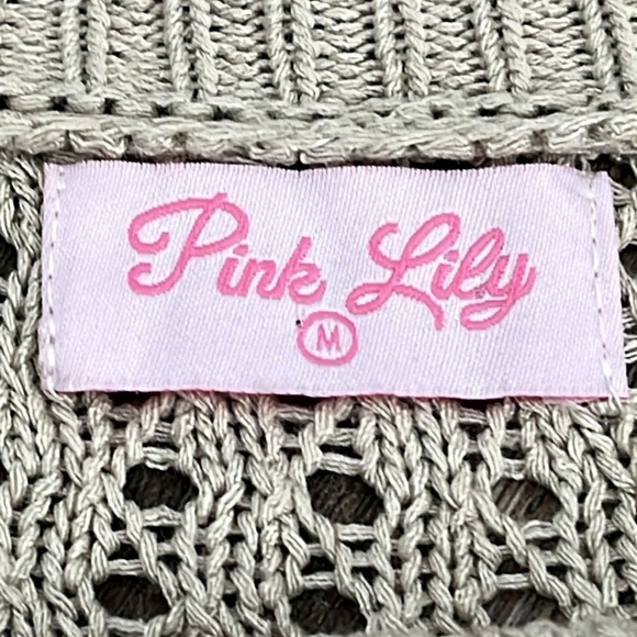 Pink Lily Open Knit Beige Sweater Sz M Coastal Boho  Festival Neutral Beachy - Picture 8 of 13